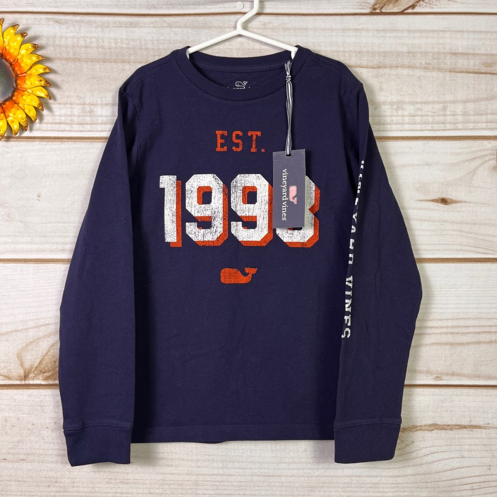 New Vineyard Vines Boys Nautical Navy EST 1998 Long Sleeve Graphic Tee Shirt 7